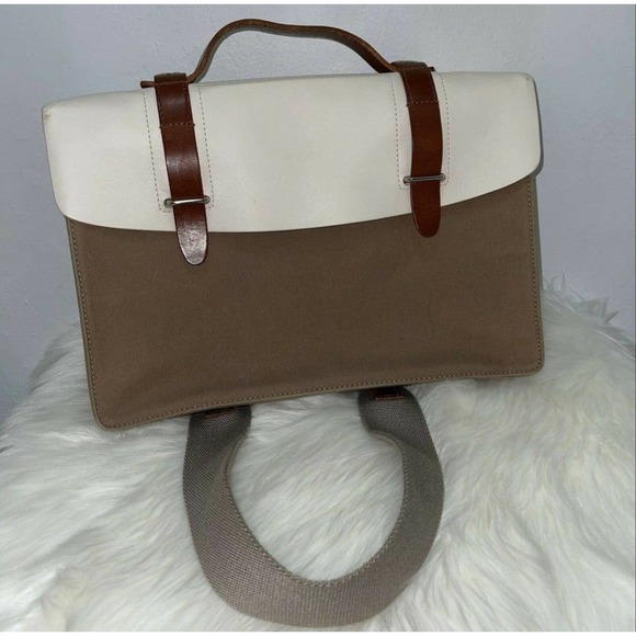 SEVENTY EIGHT PERCENT 2011 Italian Vegan Leather Dimitri Satchel White/Brown - Picture 3 of 12